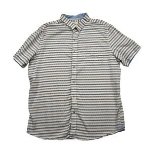 Natural Blue Mens XXL Linen Cotton Striped Short Sleeve Button Shirt Beige‎ Blue